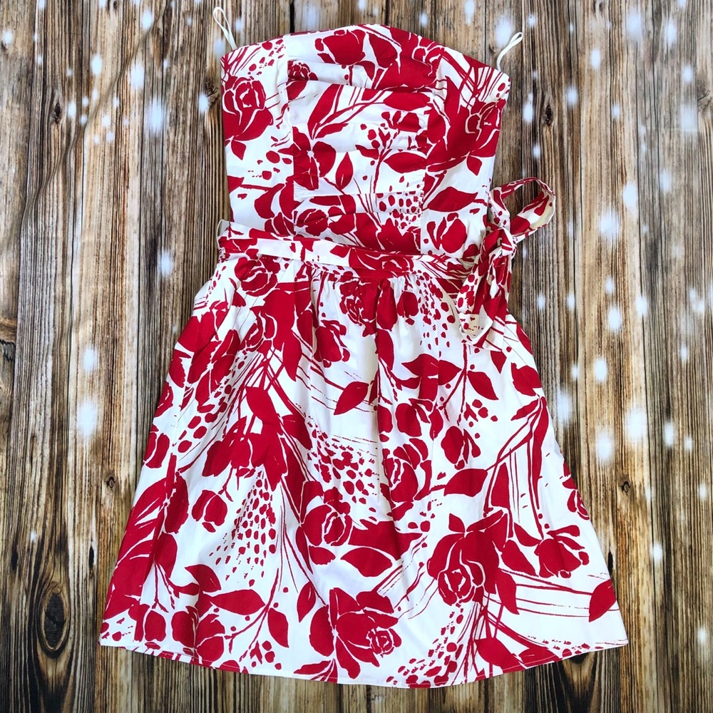 NWT Ruby Rox Red & White Floral Rose Strapless Dress
